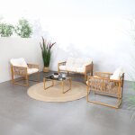 Salon de jardin 4 places effet rotin coussins blancs turini