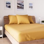 Tuserxln - drap housse en coton - - moutarde - 90x190 cm - bonnet extensible jaune moutarde