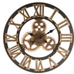 Tuserxln - horloge murale 3d vintage gear grand - bois - d�cor or - 60 cm