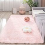 Tuserxln - moquette chambre 120x160cm tapis de salon shaggy rose moelleux peluche tapis de sol