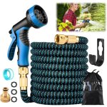 Tuyau arrosage extensible 15m, tuyau d'arrosage retractable avec 10 fonctions pistolet, support, tuyaux ...