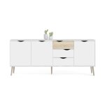 Buffet - blanc / chene - 3 portes / 3 tiroirs - pietement évasé en bois massif - 195, 7 x 39, 1 x 81, ... Buffet - blanc / chene - 3 portes / 3 tiroirs - pietement évasé en bois massif - 195, 7 x 39, 1 x 81, ...