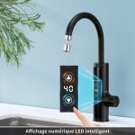 Robinet de cuisine noir lectrique ? puissance & temprature rglables, mitigeur led chauffe - eau instantan, ...