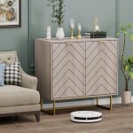 Uev - buffet bas  2 portes, armoire de rangement, avec manche en mtal couleur dor, pour salle  manger, ...