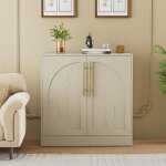 Uev buffet bas � 2 portes, meuble de rangement avec manche en m�tal dor�, �tag�re r�glable et amovibles, ...
