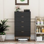 Commode avec 5 tiroirs 60cm, meuble de rangement, motif de lignes, style scandinave el�gant, pour salon, ...