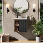 Uev - meuble lave - mains mural, meuble lavabo suspendu, lavabo en r�sine, espace de rangement cach� ...