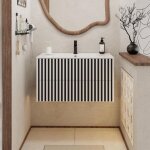 Uev - meuble salle de bain 90cm, meuble suspendu avec lavabo en c�ramique, deux tiroirs avec grand espace ...