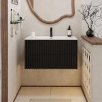 Uev - meuble salle de bain 90cm, meuble suspendu avec lavabo en c�ramique, deux tiroirs avec grand espace ...