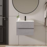 Uev - meuble salle de bain avec deux tiroirs, meuble suspendu 60cm, avec lavabo en céramique, tiroirs ... Uev - meuble salle de bain avec deux tiroirs, meuble suspendu 60cm, avec lavabo en céramique, tiroirs ...