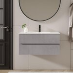 Uev - meuble salle de bain avec deux tiroirs, meuble suspendu 90cm, avec lavabo en céramique, tiroirs ... Uev - meuble salle de bain avec deux tiroirs, meuble suspendu 90cm, avec lavabo en céramique, tiroirs ...