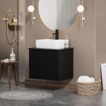 Uev - meuble salle de bain, meuble suspendu 61cm avec vasque  poser, lavabo en cramique, deux tiroirs ...