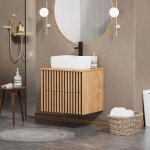 Uev - meuble salle de bain, meuble suspendu 61cm avec vasque  poser, lavabo en cramique, deux tiroirs ...