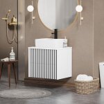 Uev meuble salle de bain, meuble suspendu 61cm avec vasque  poser, lavabo en cramique, deux tiroirs ...