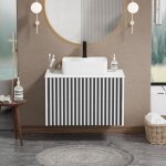 Uev - meuble salle de bain, meuble suspendu 81cm avec vasque  poser, lavabo en cramique, deux tiroirs ...