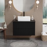 Uev - meuble salle de bain, meuble suspendu 81cm avec vasque à poser, lavabo en céramique, deux tiroirs ... Uev - meuble salle de bain, meuble suspendu 81cm avec vasque à poser, lavabo en céramique, deux tiroirs ...