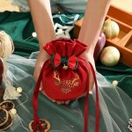 3 pices ensemble sac poche nol en velours, sac de pomme, coffret de bonbons de nol, sac en flanelle ...