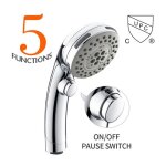 Ulisem - pommeau de douche chrom avec bouton stop, douchette  main 5 jets au choix, picots anticalcaires. ...