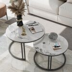 Unho - table basse gigogne ronde marbre effet - pierre véritable, lot de 2 bout de canapé Ø70cm + Ø57cm ... Unho - table basse gigogne ronde marbre effet - pierre véritable, lot de 2 bout de canapé Ø70cm + Ø57cm ...