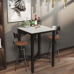 Table haute de cuisine table de bar bistrot mange debout plateau aspect marbre 70x70x105cm