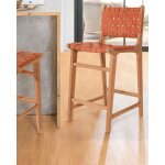 Ambra - lot de 2 chaise de bar en teck massif et cuir vachette tressé marron Ambra - lot de 2 chaise de bar en teck massif et cuir vachette tressé marron
