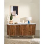 Uniqka - cline - enfilade en bois massif avec plateau en marbre blanc 145 cm