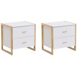 Vente - unique - lot de 2 tables de chevet 2 tiroirs - mdf - blanc laqu et dor - ombrelia de pascal ...