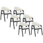 Vente - unique - lot de 6 chaises avec accoudoirs en tissu bouclette et bois d'hva - blanc et noir ...