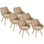 Vente - unique - lot de 6 chaises pivotantes avec accoudoirs en tissu et chêne - beige - velbury Vente - unique - lot de 6 chaises pivotantes avec accoudoirs en tissu et chêne - beige - velbury