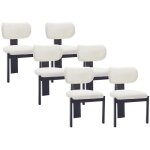 Vente - unique - lot de 6 chaises en tissu bouclette et bois d'h�v�a noir - blanc - wilana