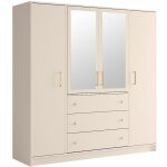 Vente - unique - armoire 4 portes et 3 tiroirs - avec miroirs - l196 cm - beige et dor� - lizandro