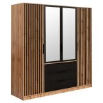Vente - unique - armoire 4 portes et 3 tiroirs - avec miroir - l196 cm - coloris : naturel et noir - ...