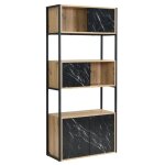 Vente - unique - bibliothque avec 4 portes et 2 niches en mdf et acier - effet marbre noir et naturel ...