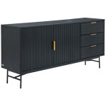 Vente - unique - buffet avec 2 portes et 3 tiroirs placage ch�ne et m�tal - noir et dor� - siriola