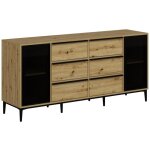 Vente - unique - buffet avec 2 portes en verre tremp et 6 tiroirs - naturel et noir - molinia