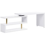 Vente - unique - bureau extensible avec plateau pivotant 360� - mdf laqu� - blanc et dor� - nicephore ...