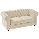 Vente - unique - canap 2 places en velours beige chesterfield