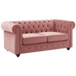 Vente - unique - canap 2 places en velours rose pastel chesterfield
