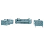 Vente - unique - canap� 3 places, 2 places et fauteuil chesterfield en velours bleu pastel edwina