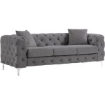 Vente - unique - canapé 3 places chesterfield en velours anthracite edwina Vente - unique - canapé 3 places chesterfield en velours anthracite edwina