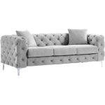 Vente - unique - canapé 3 places chesterfield en velours gris clair edwina Vente - unique - canapé 3 places chesterfield en velours gris clair edwina