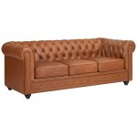 Vente - unique - canapé 3 places en cuir de vachette camel chesterfield Vente - unique - canapé 3 places en cuir de vachette camel chesterfield
