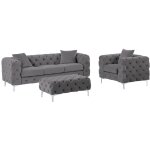 Vente - unique - canapé 3 places, fauteuil et pouf chesterfield en velours anthracite edwina Vente - unique - canapé 3 places, fauteuil et pouf chesterfield en velours anthracite edwina