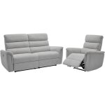 Vente - unique - canap 3 places et fauteuil relax lectrique en tissu gris clair cartasia