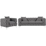 Vente - unique - canapé 3 places et fauteuil en velours anthracite edwina Vente - unique - canapé 3 places et fauteuil en velours anthracite edwina