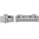 Vente - unique - canapé 3 places et fauteuil en velours gris clair edwina Vente - unique - canapé 3 places et fauteuil en velours gris clair edwina