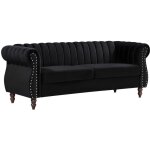 Vente - unique - canapé chesterfield 3 places en velours noir trumbo Vente - unique - canapé chesterfield 3 places en velours noir trumbo