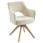 Chaise pivotante avec accoudoirs en tissu et ch�ne - cr�me - konya