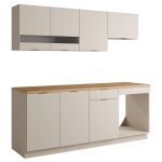 Cuisine complte - avec plan de travail 200 cm - beige et naturel - carmeo