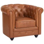 Vente - unique - fauteuil en cuir de vachette camel chesterfield
